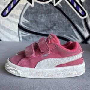 Size 9c - Puma Suede Classic Baby Girls Pink White Athletic Shoes Sneakers